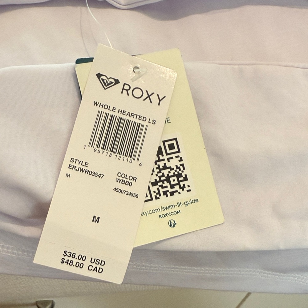 Roxy White Long Sleeve Swim Shirt with Black Logo - Picture 3 of 4